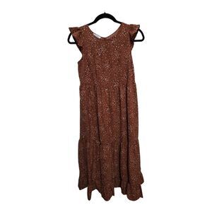 Brannan Dress Size XS Cinnamon Brown Polka Dots Tiered Ruffles Cottagecore NEW